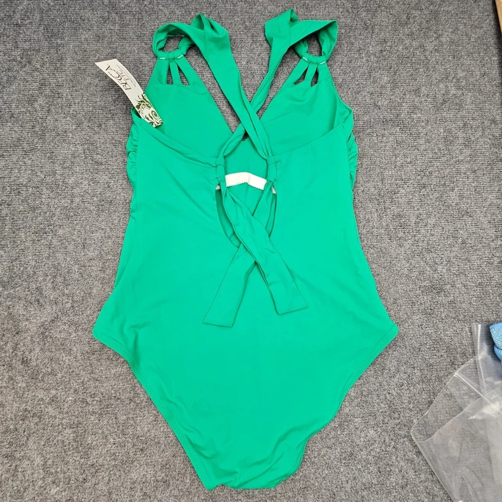 BECCA ETC One Piece Swimsuit Womens 2X Green Ruched Knot Detail Swimwear NEW
